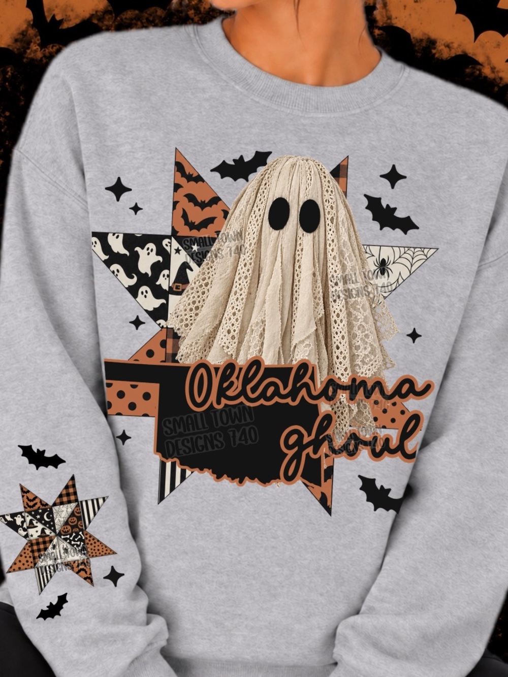 Oklahoma (Any State) Ghoul Halloween Sweatshirt - Beige Ghost Design